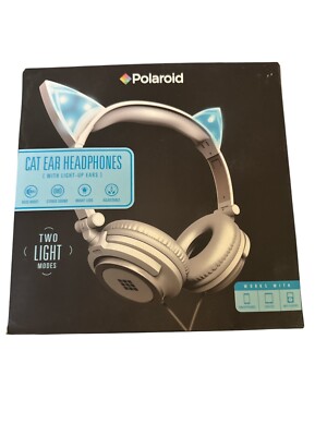New Polaroid Blue Cat Ear Wired Headphones Light Up Ears