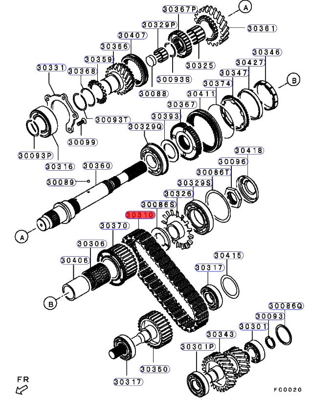 CADENA DE TRANSMISIÓN DE EJE DE SALIDA T/F para Mitsubishi Montero & Sport 4x4 V43W K96W 3,0 L Foto 2 de 4