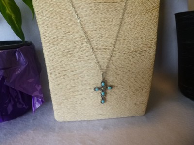 Turquoise And 925 Sterling silver Native American Southwestern Cross Pendant