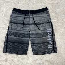 Hurley Men's 29 Grey  Black Striped Phantom Swim Trunks Board Shorts
