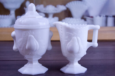 Jeanette Batimore Pear 7.8 inch Milk glass Sugar Holder and Pour