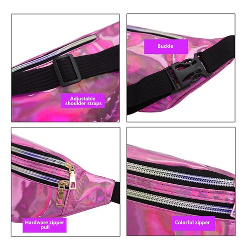 Women's Shiny Bum Bag Holographic Fanny Pack Waist Bag Phone Pouch Party Travel - Picture 5 of 56