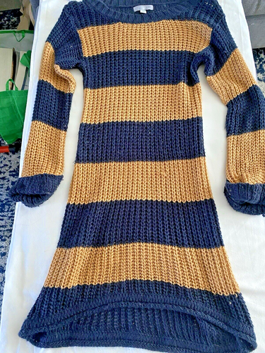 TEMT VINTAGE WOMENS DRESS, KNITTED BROWN AND NAVY DRESS SMALL - Picture 3 of 3
