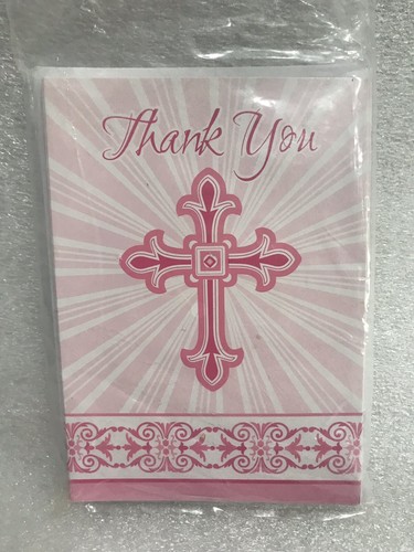 6ct. Loose Pink Cross Thank You Cards Brand New Christening Or Communion Cards - 第 1/2 張圖片
