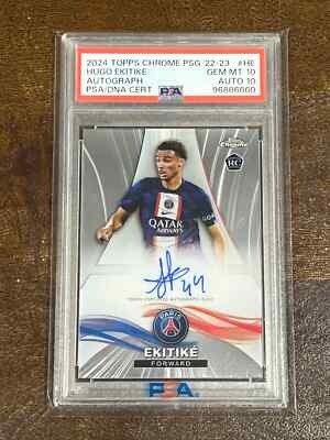 TOPPS CHROME PSG HUGO EKITIKE ON CARD AUTO ROOKIE RC PSA 10