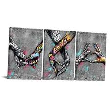Canvas Set of 3 Street Art Gesture Heart Graffiti Art Canvas Oil Painting Love 