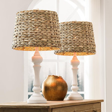 Boho Rattan Table Lamps Set of 2 for Living Room  Bedroom, Rustic Wicker Design