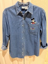 Vintage Disney Mickey Mouse Denim Shirt Women  s MEDIUM Cotton "Simply Mickey"