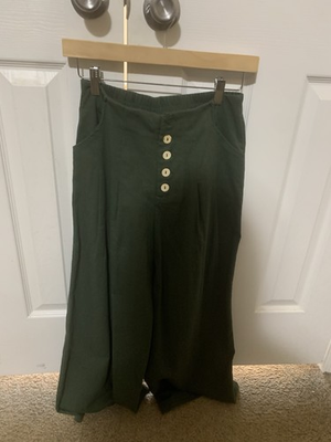 #ad Ladies Casual Pants size Medium Green Color Pull On with Pockets Elastic Waist $15.00