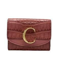 Petit portefeuille Chloé à trois volets en cuir rouge rose gaufré d'occasion