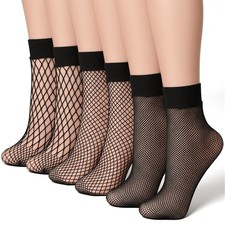3 Pairs Fishnet Socks Ankle Black Ankle Mesh Socks for Women Sheer Hollow Lace