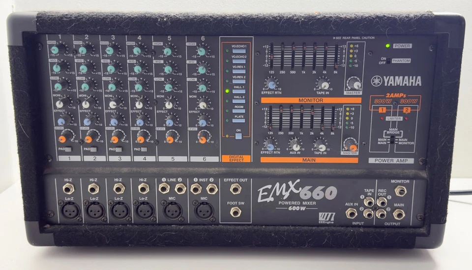 YAMAHA Powered Mixer Model EMX660 600 Watt EEEngine Black DJ Audio UNTESTED READ - Image 2 of 4