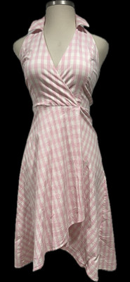 Boston Proper Backless Pink White Gingham Cottage-core Swing Coquette Dress 10