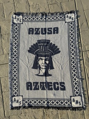 Vtg Azusa Aztecs High School AHS Tapestry Throw Blanket Quilt 1990 s 45  X 63 