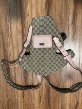 Authentic GUCCI GG Monogram Baby Carrier Canvas Brown/Prink Leather FW2000 RARE