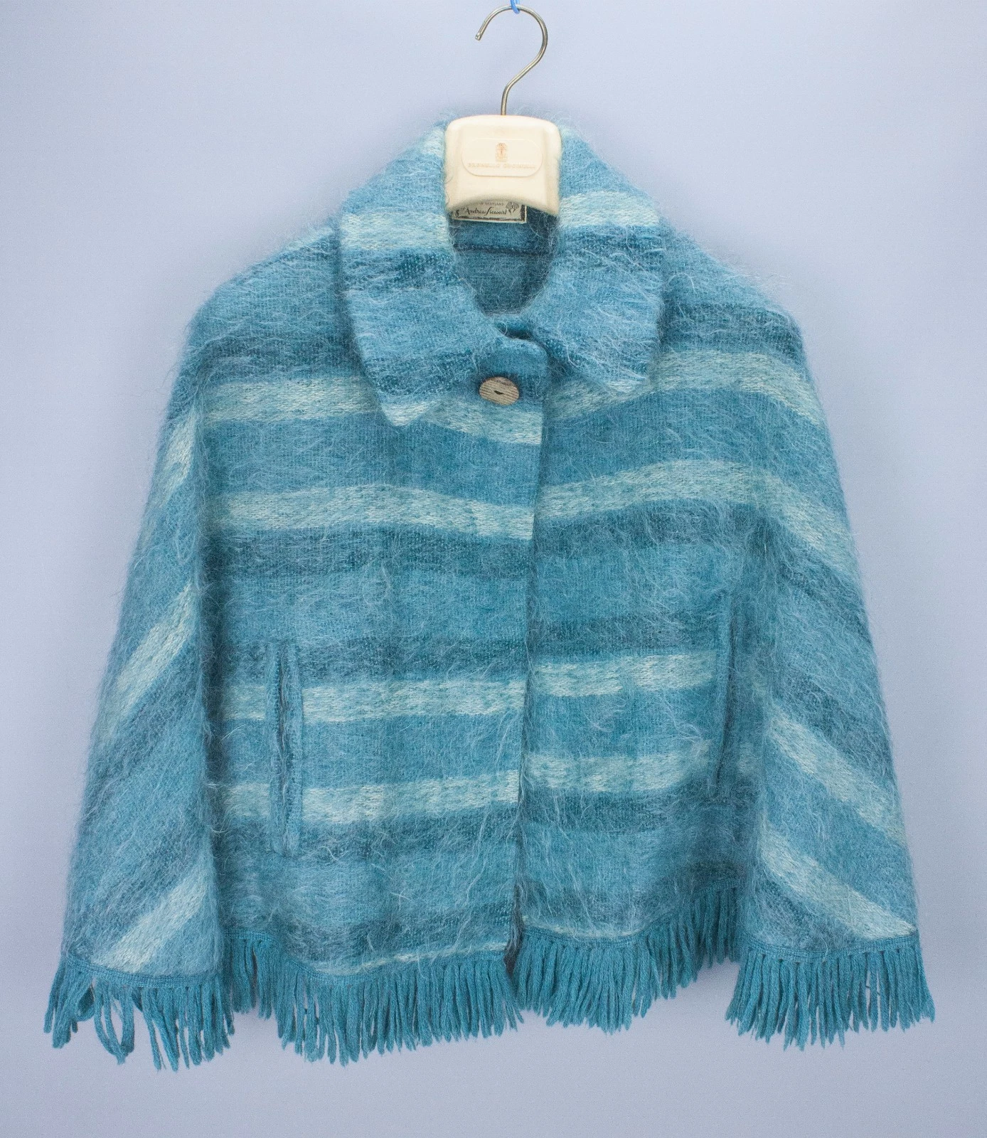 Andrew Stewart Mohair Wool Cape Poncho Jacket Made In Scotland Striped One Size