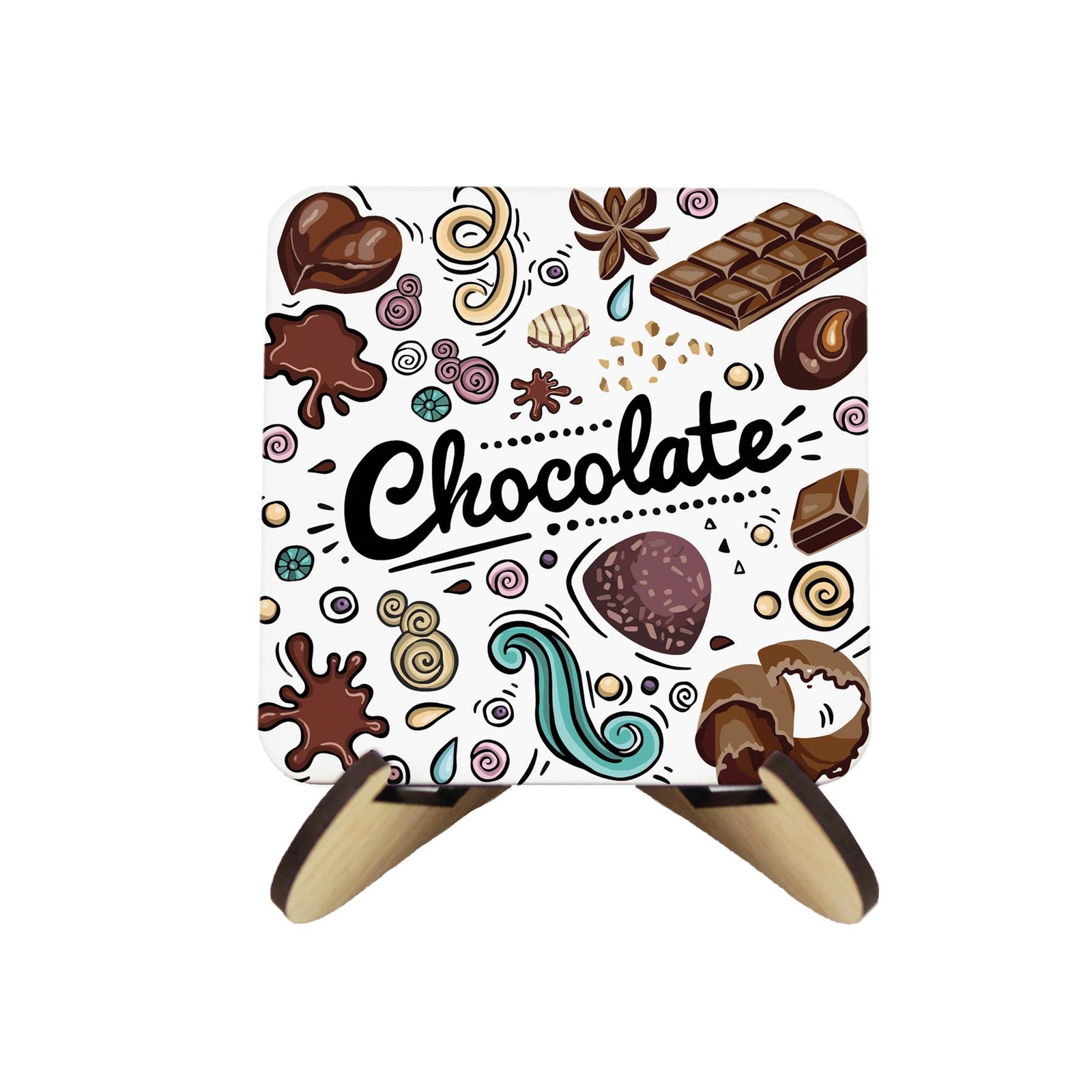 Chocolate Bars Cork Coaster Set - Novelty Chocolate Gifts - Set of 4 & Stand