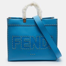 Fendi Sunshine Medium Blue Leather Shopper Tote