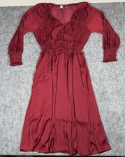 Elie Tahari Maxi Dress Womens L Red Smocked Waist Boho Party Balloon Sleeve