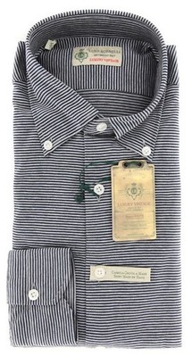 Luigi Borrelli Marineblau Gestreiftes Hemd - Kurzarm - (MA2840071STEFANO)