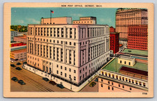Postcard New Post Office Detroit Michigan Flag
