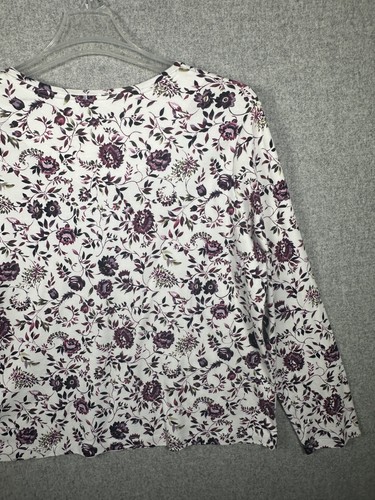 White Stag XL Cotton Womens Top Long Sleeve Floral White Purple 100% Cotton Crew - Picture 12 of 13