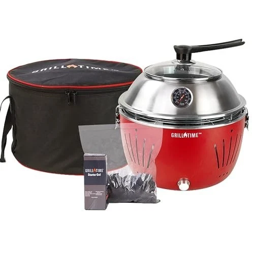 GrillTime Tailgater GT Hood Combo 13 Inch - Portable Charcoal Grill with Hood...