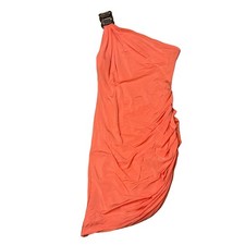 Y2K Guess Marciano Mini Dress one shoulder Coral XS ruched stretchy colorful