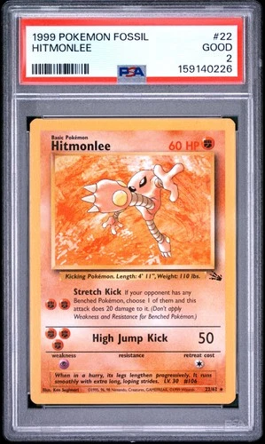 1999 POKEMON FOSSIL #22 HITMONLEE PSA 2