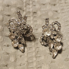 Silver Tone Clear Crystal Rhinestone Flower C...