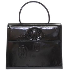 Cartier Authentic Happy Birthday Hand Bag Black Navy Patent Leather Pqk3601