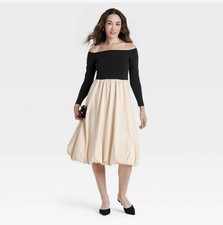 A New Day Women's Black/Cream Midi A-Line Dress Size Small