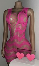 EXOTIC DANCER:FUCHSIA DRESS WITH INSIDE OUT RHINESTONES NIPPLE COVERS INCLUDED