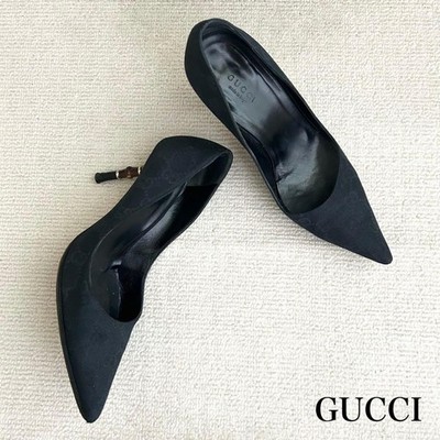 GUCCI GG Pattern Black Leather Heels Pumps 22.5cm US 5.5 - Made in Italy 061703d
