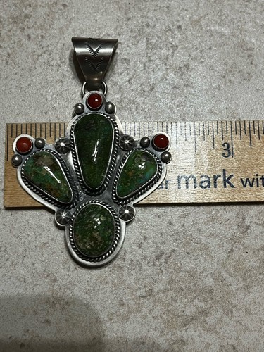 ~Grüner Türkis Kaktus Sterlingsilber Anhänger mit Halsband, das NICHT Sterling ist ~ - Bild 6 von 14