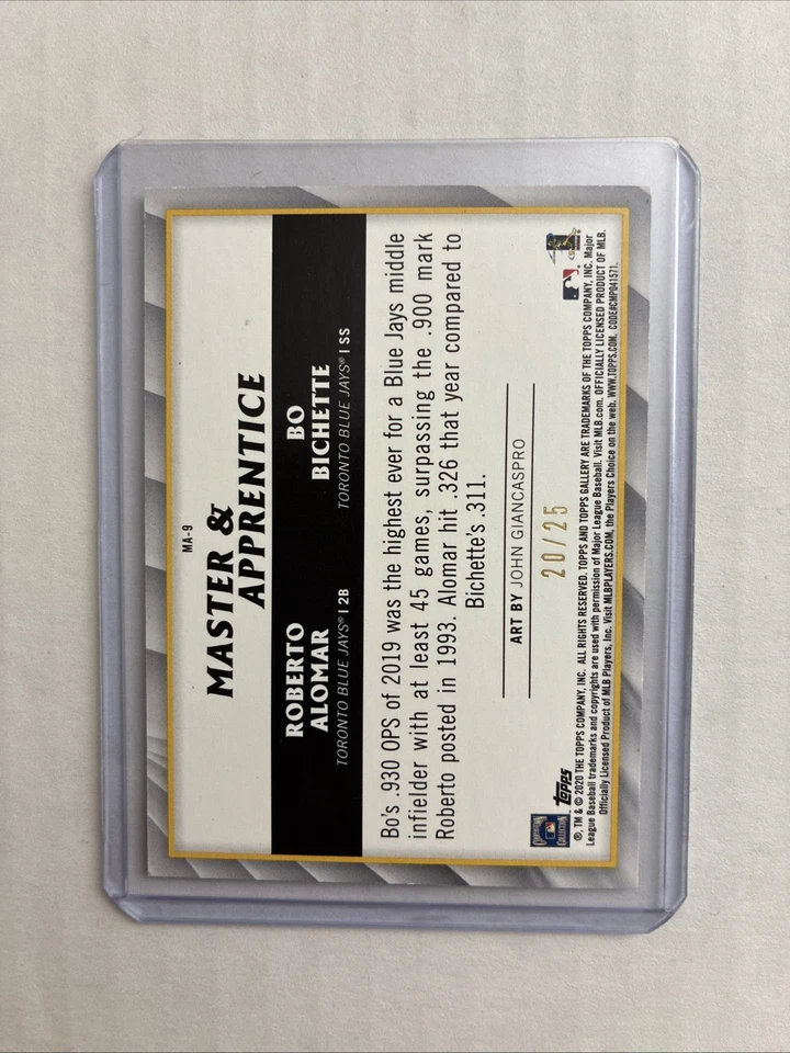 Orange #/25- 2020 Topps Gallery #MA-9- Bo Bichette/Alomar Rc Master & Apprentice - Image 2 of 2