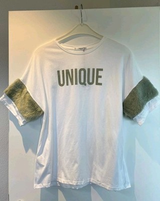Kurzarmshirt Weiß mit Fake Fure Arm Gr. M bis Gr. 44