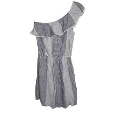 American Eagle Striped Blue and White One Shoulder Dress Medium