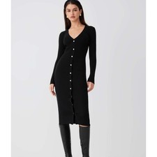 CIDER KNIT-V NECK solod button midi dress size L (X02G)