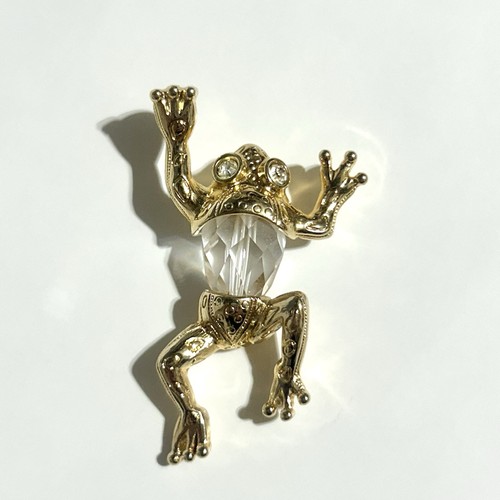 Rare Swarovski Gold Tone / Crystal Frog Pendant - 2 1/8 in - Beautiful Condition