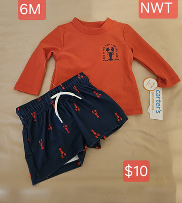 Carter's Baby 2-Piece Swim Set Long Sleeve Shirt Trunks Lobster 6M Orange
