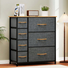 Fabric Chest of Drawers 7-Drawer Storage Dresser Bedroom Organizer Unit Grey