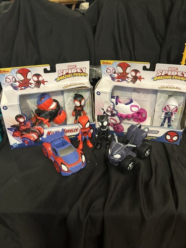 Spidey & And His Amazing Friends Spin Ghost Spider Techno Racer Copter Cycle Lot
