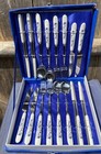 Blue Butterfly Porcelain Flatware Set (w/ Chopsticks) 4 Pc Set For Four