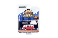 Red Volkswagen Samba w Camp Rooftop Greenlight 1:64 Die-cast Great Outdoors
