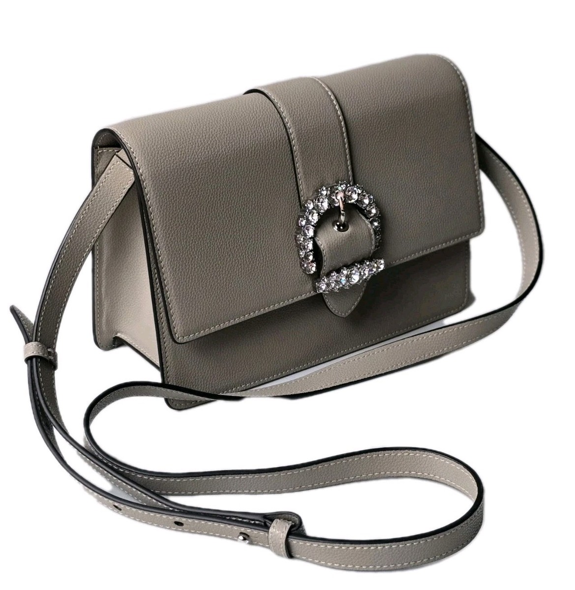 Jimmy Choo Cheri XB/M Crossbody Handbag Taupe Gray Leather Jeweled