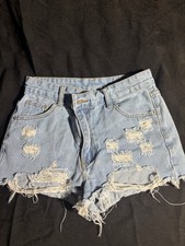 SHEIN Light Wash Distressed Denim Cut Off Shorts Blue Women's XS 5-Pocket