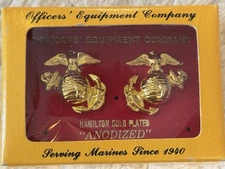 USMC Officers Equipment Co Marine Corps Hamilton Gold Plated Anidized pins