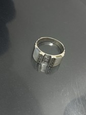 Sterling silver 925 Mother-of-pearl Abalone Marcasites Band 8.75 Ring 4.58g READ