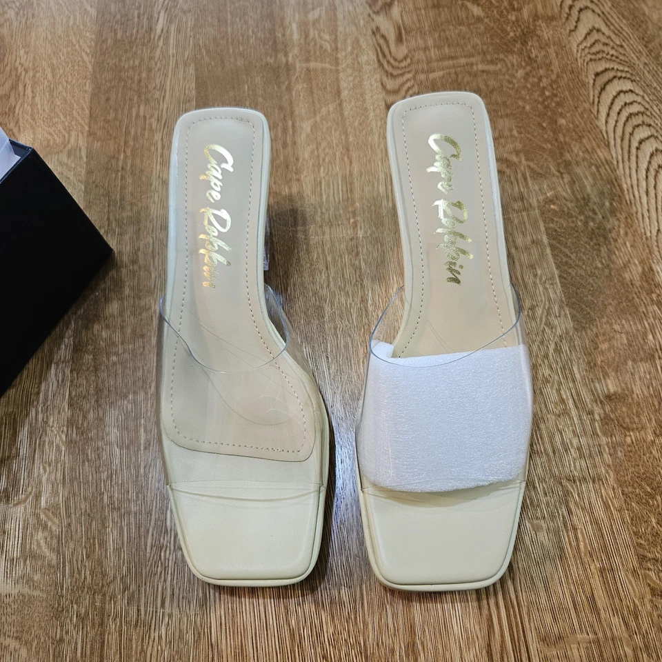 Clear Toe/heel Cream Sandals, Sz 7, Women's, New In Box - Image 4 of 4